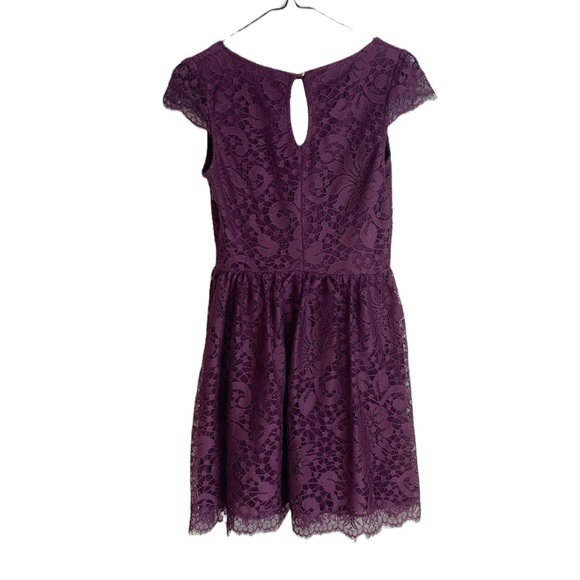 XHILARATION PURPLE FLOWY LACE SHORT SLEEVE MINI DRESS, WITH ZIPPER, SIZE XS - Picture 6 of 8